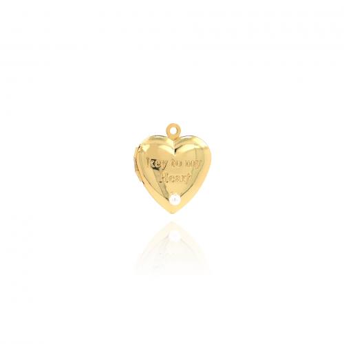 Brass Locket Pendants, with Plastic Pearl, Heart, 18K gold plated, fashion jewelry & DIY 