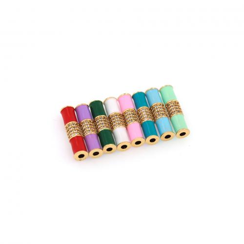 Brass Spacer Beads, Column, 18K gold plated, fashion jewelry & DIY & micro pave cubic zirconia & enamel 