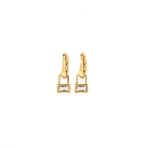 Cubic Zirconia Micro Pave Brass Earring, Lock, 18K gold plated, fashion jewelry & micro pave cubic zirconia & for woman 