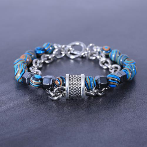 Gemstone Bracelets, Malachite, with Hematite & 304 Stainless Steel, handmade, Double Layer & fashion jewelry & Unisex Approx 21 cm 