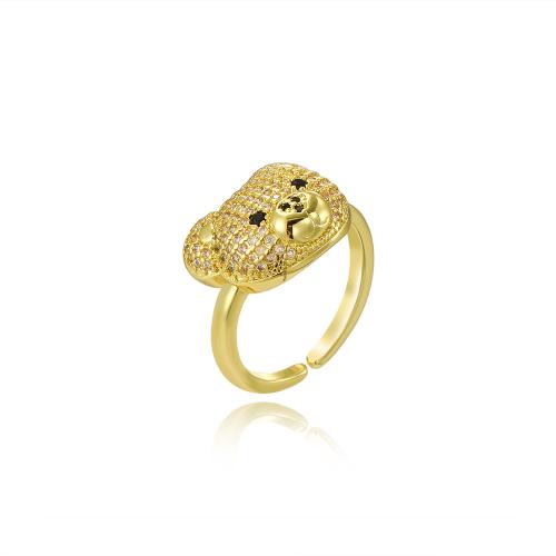 Cubic Zirconia Micro Pave Brass Finger Ring, Bear, plated, fashion jewelry & micro pave cubic zirconia & for woman 