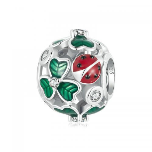 Cubic Zirconia Micro Pave Sterling Silver Bead, 925 Sterling Silver, Four Leaf Clover, DIY & micro pave cubic zirconia & enamel Approx 4.5mm 
