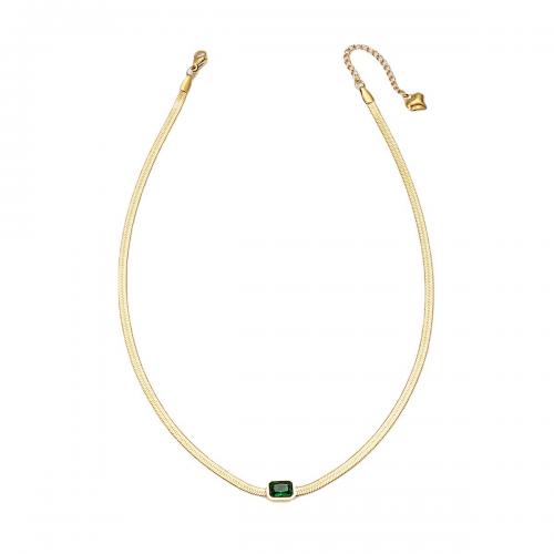 Stainless Steel Jewelry Necklace, 304 Stainless Steel, with Emerald, with 6cm extender chain, 18K gold plated, fashion jewelry & for woman, golden Approx 40 cm 