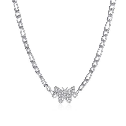 Rhinestone Zinc Alloy Necklace, Butterfly, plated, fashion jewelry & for woman & with rhinestone Approx 45 cm 