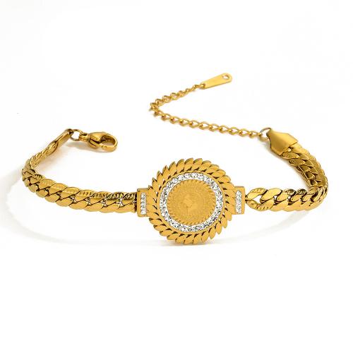 Titanium Steel Bracelet & Bangle, fashion jewelry & for woman & with rhinestone, golden Approx 20 cm 