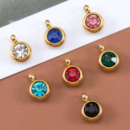 Stainless Steel Pendants, 304 Stainless Steel, 18K gold plated, DIY & micro pave cubic zirconia 6mm Approx 2.5mm [