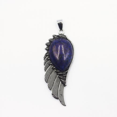 Gemstone Jewelry Pendant, Natural Stone, with Zinc Alloy, Wing Shape, antique silver color plated, DIY 