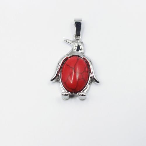 Gemstone Jewelry Pendant, Natural Stone, with Zinc Alloy, Penguin, silver color plated, DIY 