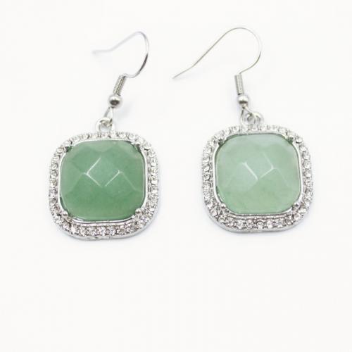 Gemstone Drop Earring, Natural Stone, with Zinc Alloy, Square, plated, fashion jewelry & for woman & with rhinestone 