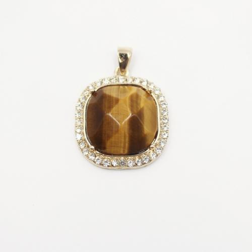 Gemstone Jewelry Pendant, Natural Stone, with Zinc Alloy, Square, plated, DIY 