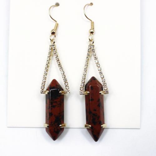 Gemstone Drop Earring, Natural Stone, with Zinc Alloy, Conical, gold color plated, fashion jewelry & for woman & with rhinestone 