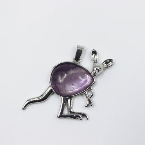 Gemstone Jewelry Pendant, Natural Stone, with Zinc Alloy, Kangaroo, silver color plated, DIY 