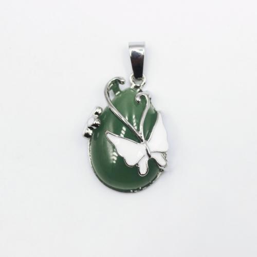 Gemstone Jewelry Pendant, Natural Stone, with Zinc Alloy, Butterfly, silver color plated, DIY 