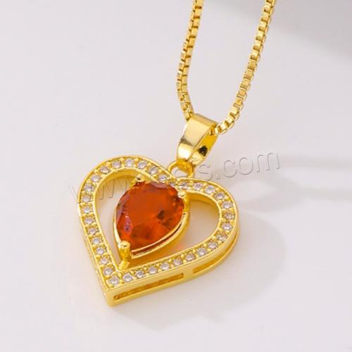 Cubic Zircon Micro Pave Brass Necklace, with 5CM extender chain, Heart, gold color plated, micro pave cubic zirconia & for woman cm 