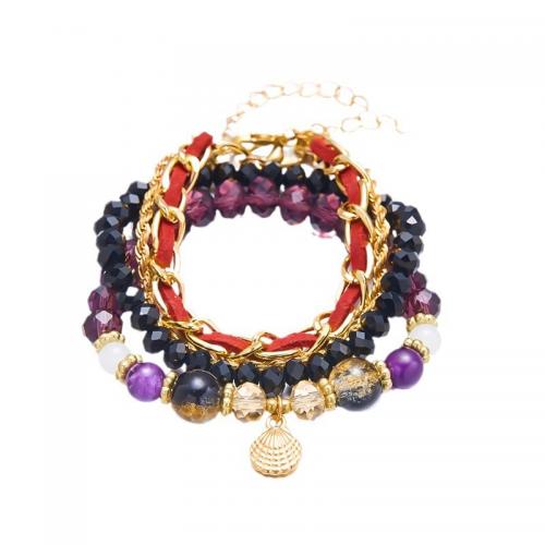Glass Beads Multilayer Bracelets, Zinc Alloy, with Glass, Shell, gold color plated, fashion jewelry & for woman cm 