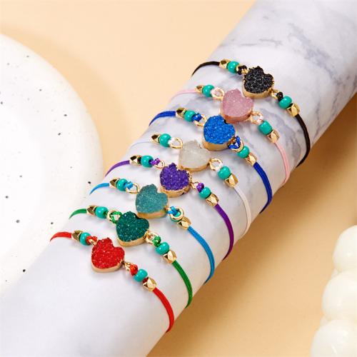 Zinc Alloy Resin Bracelets, with Cotton Thread & Resin, Heart, plated, Adjustable & fashion jewelry & Unisex cm 