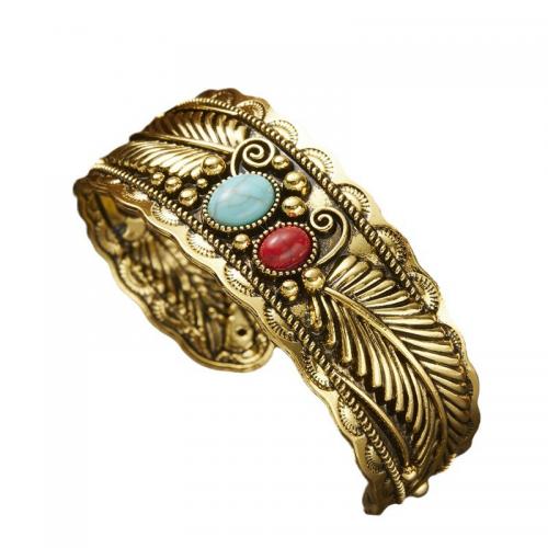 Brass Cuff Bangle, with turquoise, plated, Adjustable & folk style & for woman Approx 16 cm 
