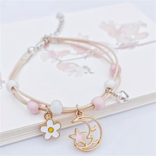 Enamel Zinc Alloy Bracelets, with Cotton Thread & Resin, Moon, plated, Adjustable & fashion jewelry & for woman cm 