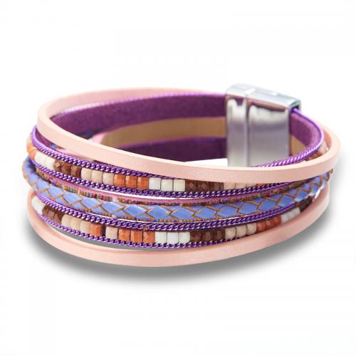 PU Leather Cord Bracelets, Zinc Alloy, with PU Leather, silver color plated, fashion jewelry & for woman cm 