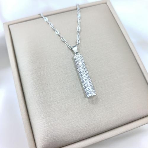 Rhinestone Brass Necklace, with 5CM extender chain, Column, silver color plated, fashion jewelry & for woman & with rhinestone cm 