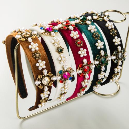 Hair Bands, Velveteen, with Glass Rhinestone & Plastic Pearl, for woman 