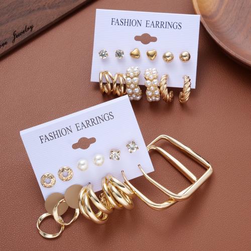 Zinc Alloy Drop Earring, with Crystal & Plastic Pearl, 12 pieces & fashion jewelry & for woman 