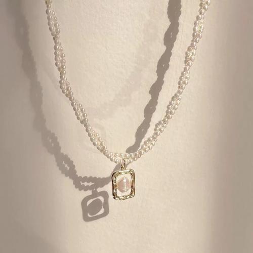 Collier de chaîne en laiton de perles d'eau douce, avec perle d'eau douce cultivée, avec 5CM chaînes de rallonge, Placage, pour femme, blanc Environ 40 cm, Vendu par PC