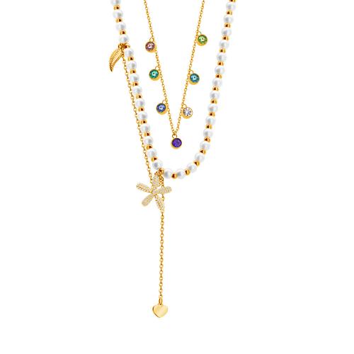Zirkonia Edelstahl Halskette, 304 Edelstahl, mit Verlängerungskettchen von 5CM, plattiert, Micro pave Zirkonia & für Frau, goldfarben, Länge:ca. 36 cm, verkauft von PC
