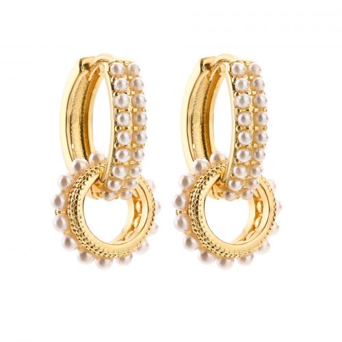 Brass Drop Earring, with Plastic Pearl, plated & for woman 