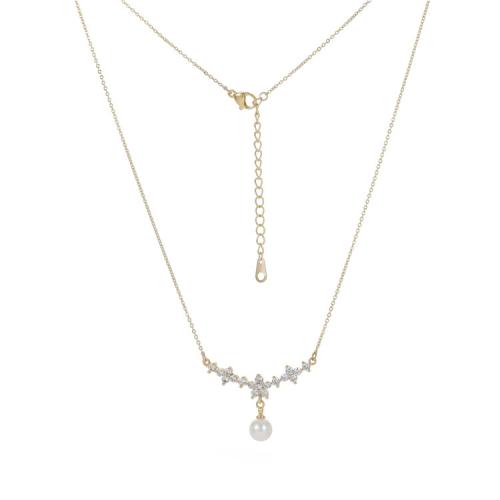 Cubic Zircon Micro Pave Brass Necklace, with Plastic Pearl, with 5CM extender chain, plated & micro pave cubic zirconia & for woman Approx 46 cm 