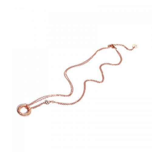 Titanstahl Halskette, Kreisring, Rósegold-Farbe plattiert, für Frau & mit Strass & hohl, Länge:ca. 16 ZollInch, verkauft von PC