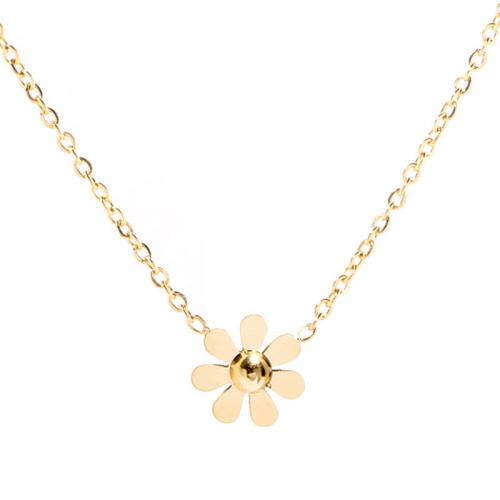 Titanium Steel Necklace, with 2inch extender chain, Flower, 18K gold plated, fashion jewelry & for woman Approx 15.7 Inch 