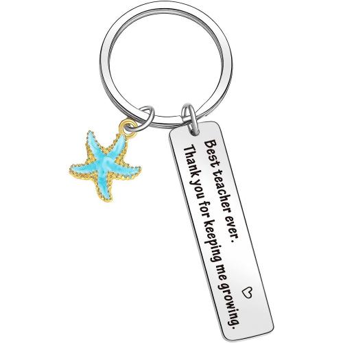 304 Stainless Steel Key Clasp, Starfish, Unisex & with letter pattern & enamel, original color, 50mm 