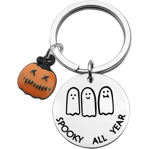 304 Stainless Steel Key Clasp, Flat Round, plated, Halloween Design & Unisex & with letter pattern & enamel 25mm 