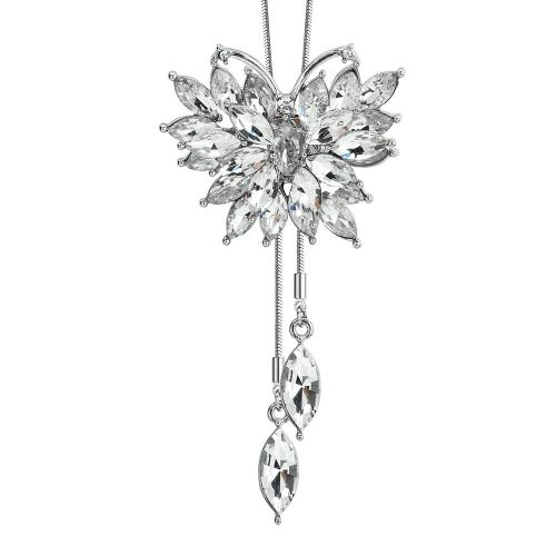 цинковый сплав Ожерелье, с Кристаллы, бабочка, плакирован серебром, Женский & со стразами, длина:Приблизительно 34.6 дюймовый, продается PC