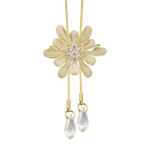 Zinc Alloy Sweater Necklace, with Resin, Daisy, gold color plated, for woman & with rhinestone Approx 33.9 Inch 