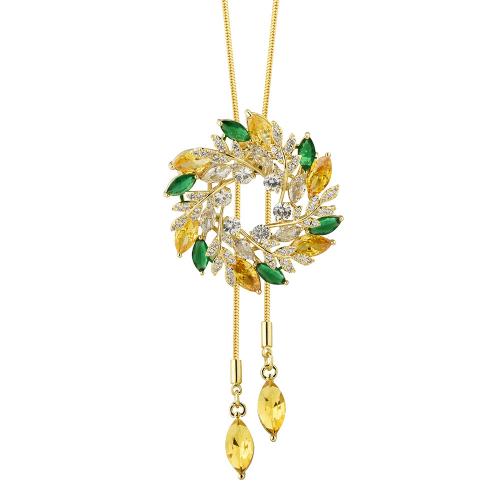 цинковый сплав Свитер ожерелье, с Кристаллы, Форма цветка, плакирован золотом, змея цепи & Женский & со стразами, длина:Приблизительно 33 дюймовый, продается PC[