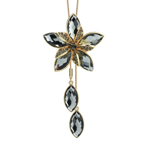цинковый сплав Свитер ожерелье, с Кристаллы, Форма цветка, плакирован золотом, змея цепи & Женский & со стразами, длина:Приблизительно 34.6 дюймовый, продается PC[