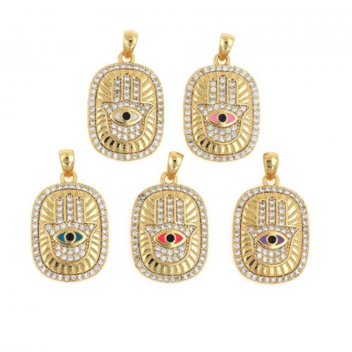 Fashion Evil Eye Pendant, Brass, Rectangle, 18K gold plated, fashion jewelry & DIY & micro pave cubic zirconia & enamel 