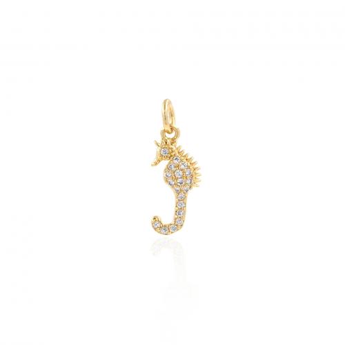 Cubic Zirconia Micro Pave Brass Pendant, Seahorse, 18K gold plated, fashion jewelry & DIY & micro pave cubic zirconia 