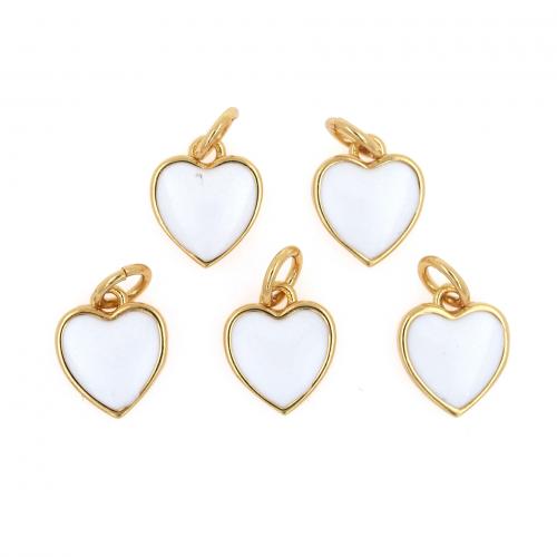 Enamel Brass Pendants, Heart, 18K gold plated, fashion jewelry & DIY, white 