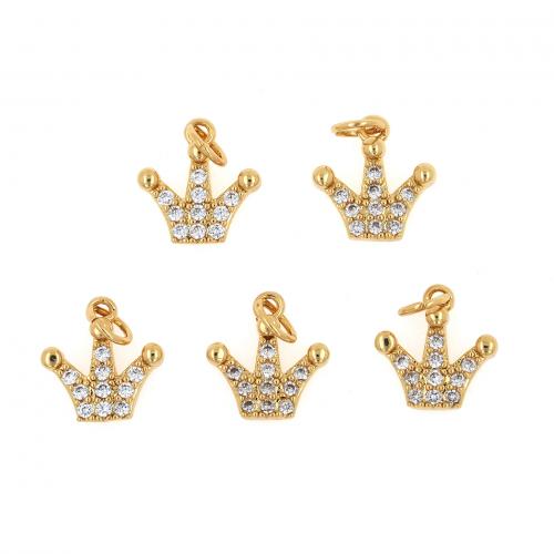 Cubic Zirconia Micro Pave Brass Pendant, Crown, 18K gold plated, fashion jewelry & DIY & micro pave cubic zirconia 