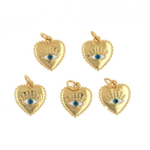 Fashion Evil Eye Pendant, Brass, Heart, 18K gold plated, fashion jewelry & DIY & enamel, mixed colors 