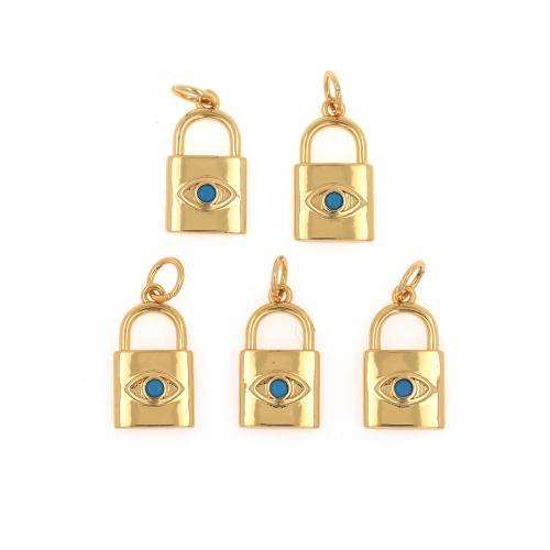 Fashion Evil Eye Pendant, Brass, Lock, 18K gold plated, fashion jewelry & DIY, blue 