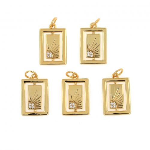 Cubic Zirconia Micro Pave Brass Pendant, Rectangle, 18K gold plated, fashion jewelry & DIY & micro pave cubic zirconia & hollow 