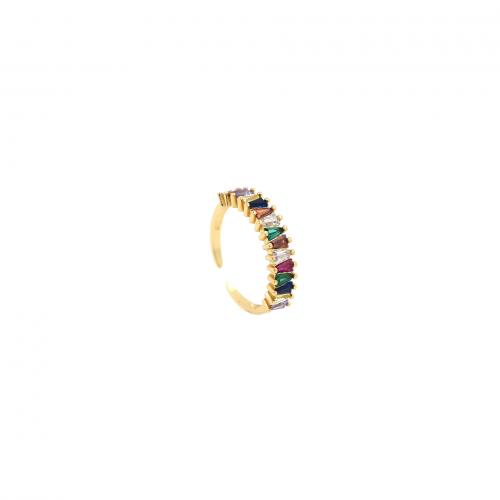 Cubic Zircon Brass Finger Ring, 18K gold plated, fashion jewelry & Unisex & micro pave cubic zirconia, mixed colors, inner ~20mm 