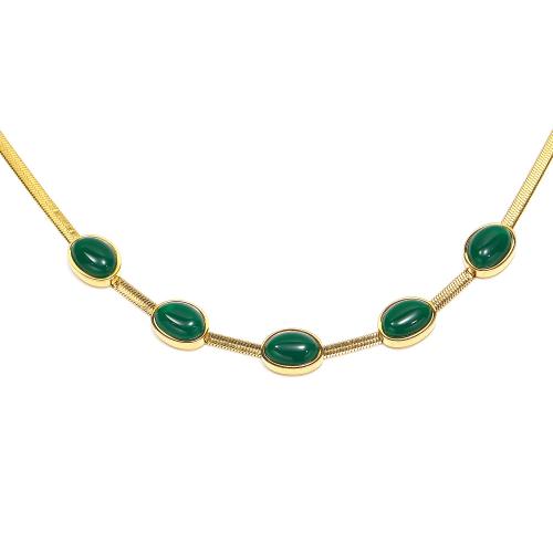 Titanium Steel Jewelry Necklace, with Emerald, 18K gold plated, fashion jewelry & for woman, golden Approx 40 cm 