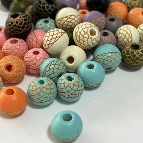 Dyed Wood Beads, Schima Superba, Round, Carved, DIY 10mm, Approx 