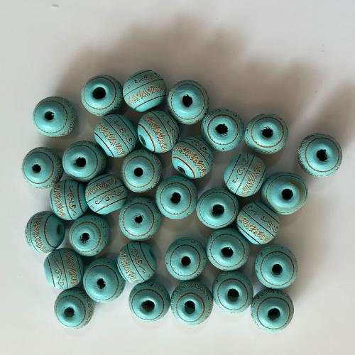 Dyed Wood Beads, Schima Superba, Round, Carved, DIY 10mm, Approx [