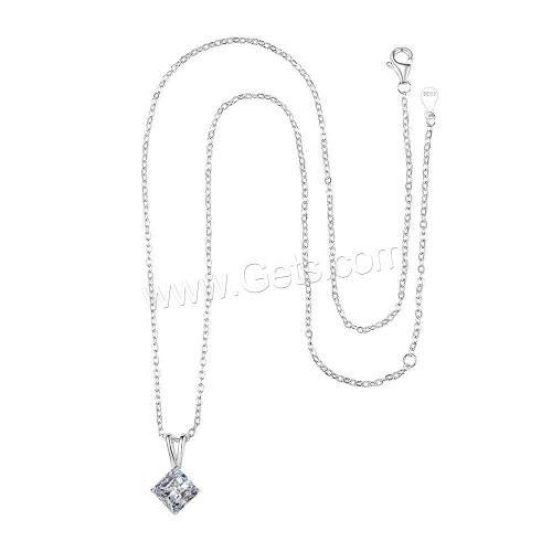 Cubic Zirconia Sterling Silver Necklace, 925 Sterling Silver, with Cubic Zirconia, with 5cm extender chain, Rhombus, plated, fashion jewelry & for woman Approx 40 cm 
